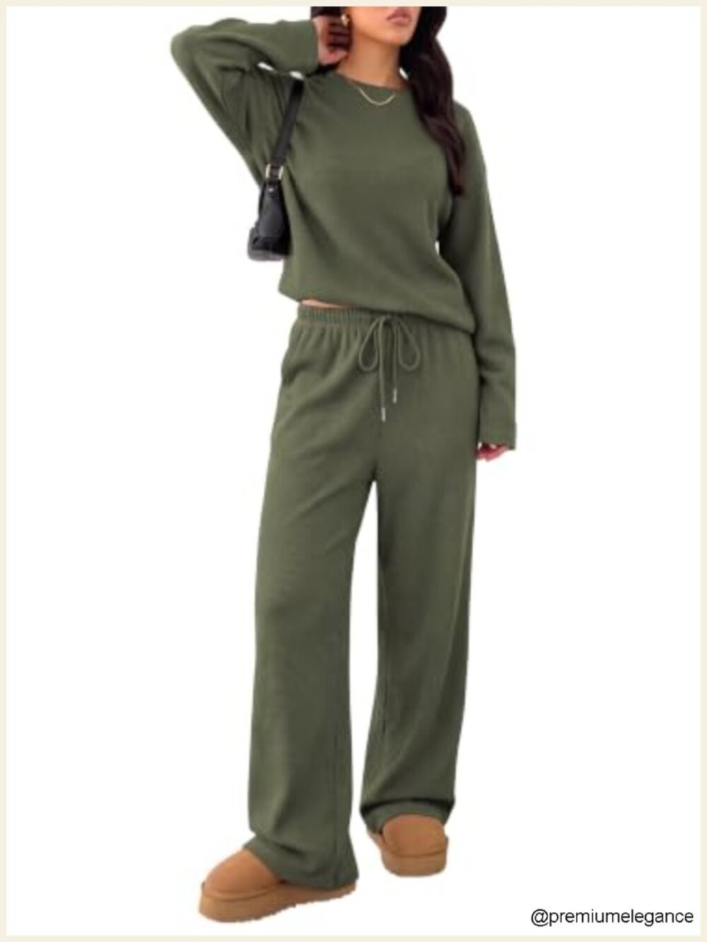 Women's 2 Piece Lounge Set Tracksuit Waffle Knit Crewneck Top Wide Leg